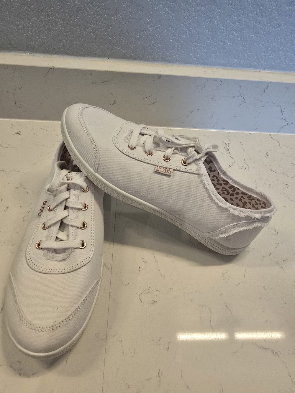 Skechers White Canvas Sneakers with Rose Gold Accents - Picture 3 of 6